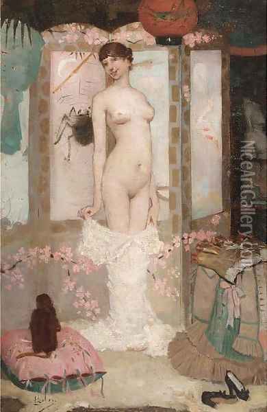 Une jeune femme deshabillant Oil Painting - Louis Chalon