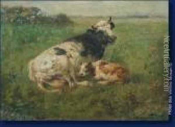 Vache Et Son Veau Oil Painting - Henry Schouten