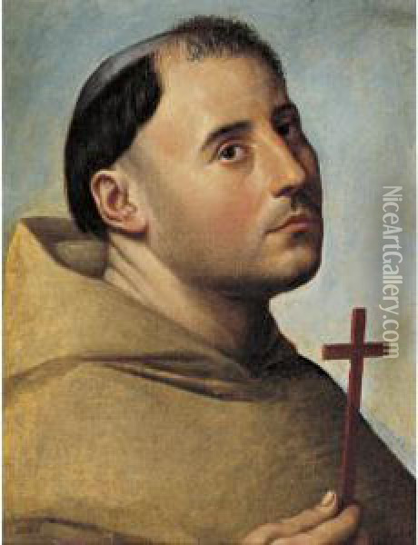 Monk With A Cross Oil Painting - Bernardino Licinio