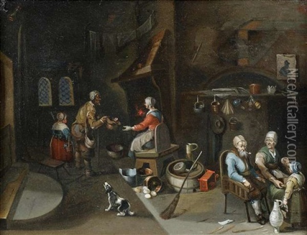 Interieur Eines Wirtshauses (+ Interieur Einer Bauernkuche; Pair) Oil Painting - Matheus van Helmont