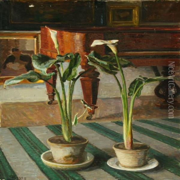Interior With Piano Andkala Oil Painting - Fritz Syberg