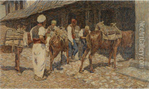 A Turkish Han Oil Painting - Spiro Bocarie