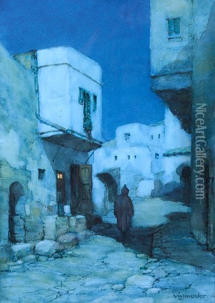 A Moonlit Street, North Africa Oil Painting - Albert Moulton Foweraker