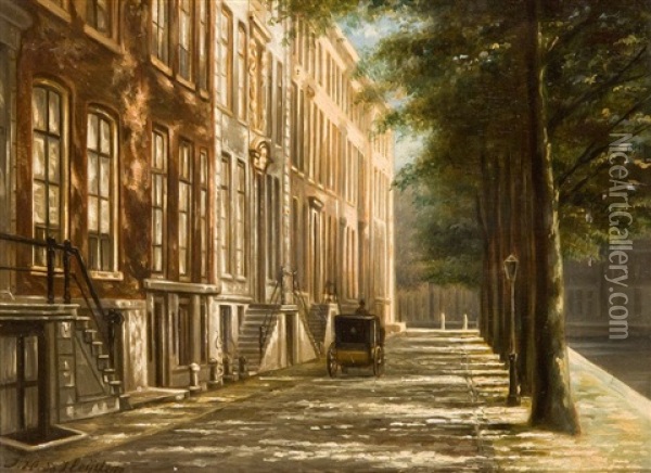 Noble Grachtenstrase In Amsterdam Oil Painting - Johannes Hermanus Van Heyden
