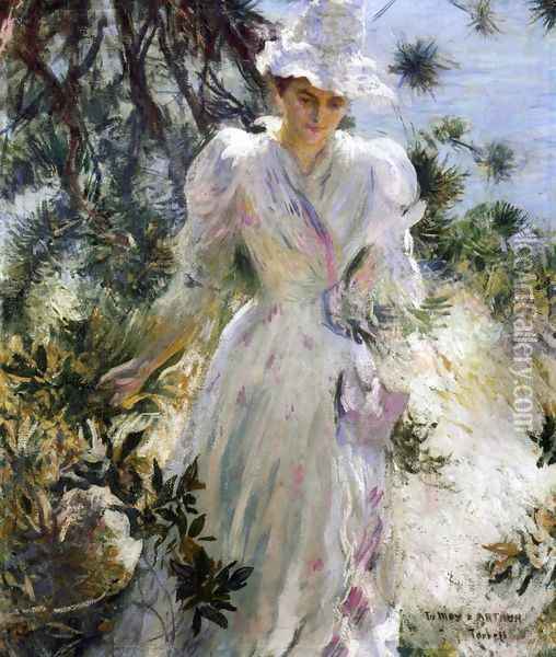 My Wife, Emeline, in a Garden Oil Painting - Edmund Charles Tarbell