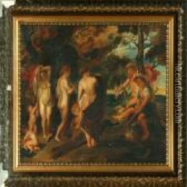 Prins Paris' Judgment Of The Three Graces Oil Painting - Peter Paul Rubens