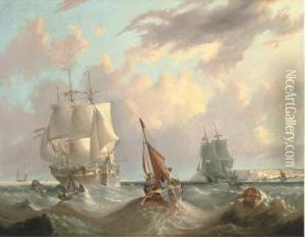 A Three-masted Dutch Merchantman Oil Painting - F.W. Ovenden