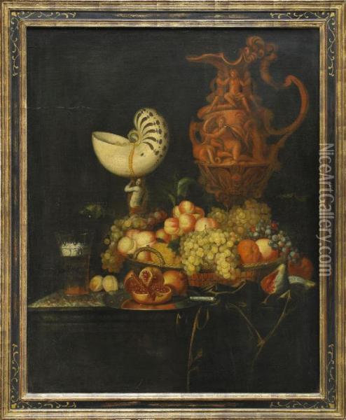 Stilleben Med Nautilus Och Skulpterad Vas Oil Painting - Johann Georg (also Hintz, Hainz, Heintz) Hinz