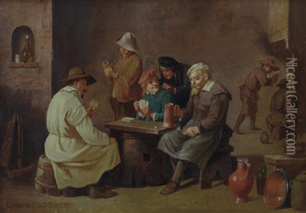 Interno Di Osteria (after D. Teniers) Oil Painting - Enrico Canova