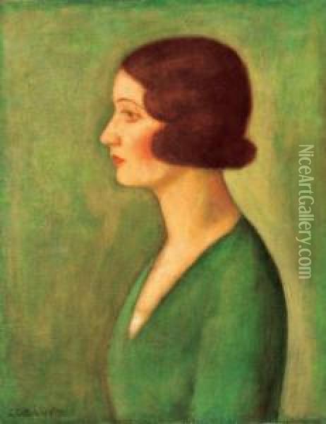 Lady In Green Blouse Oil Painting - Dezso Czigany