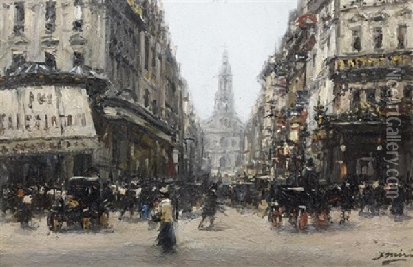 La Rue De La Chaussee D'antin Oil Painting - Gaspar Miro Lleo