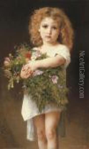 Enfant Tenant Des Fleurs Oil Painting - William-Adolphe Bouguereau