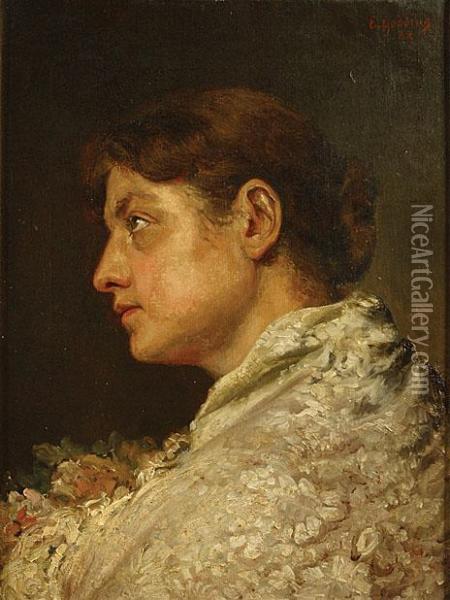 Portret Van Een Dame. Oil Painting - Emiel Hendrik Godding