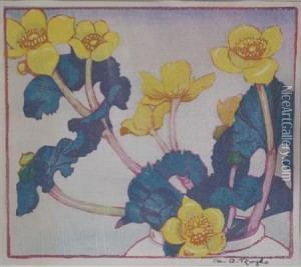 Two Woodblock Prints Oil Painting - Mabel A. Royds