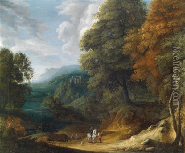 Bewaldete Berglandschaft Mit Einem Reiter Oil Painting - Jan Baptist Huysmans