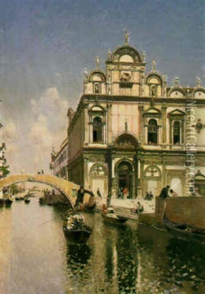 A View Of The Church Of S.s. Giovanni E Paolo, Venice Oil Painting - Martin Rico y Ortega