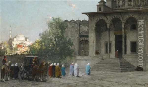 Before The Mosque Oil Painting - Alberto Pasini