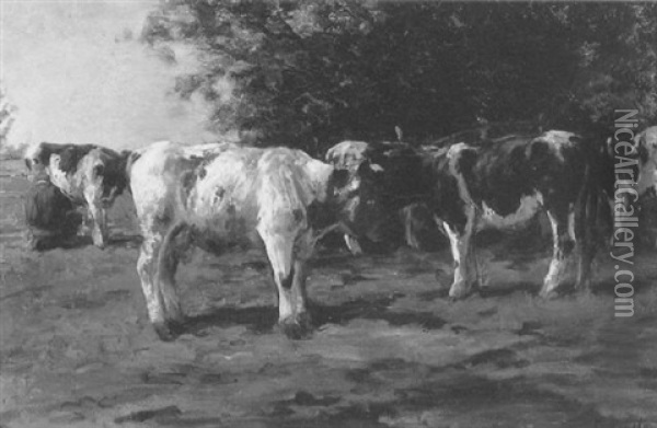 Koeien In Een Landschap Oil Painting - Fedor Van Kregten