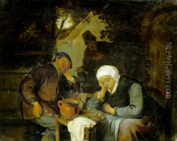 Peasants Sleeping Outside An Inn Oil Painting - Adriaen Jansz van Ostade