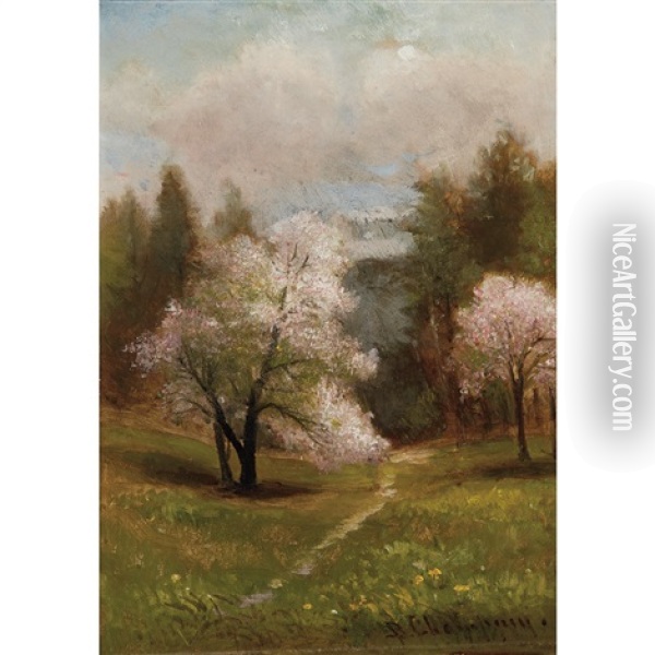 Spring Landscape With Flowering Trees Oil Painting - Benjamin Champney