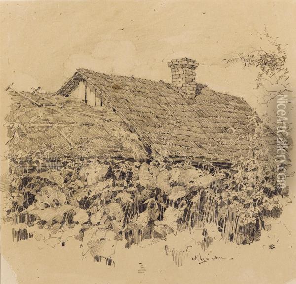 Roof Of The Peasant House Oil Painting - Mikhail Markelovich Guzhavin