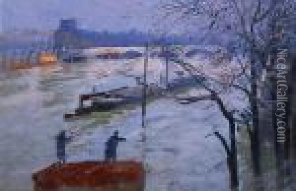 Paris, Les Inondations De 1910 Oil Painting - Elie Anatole Pavil