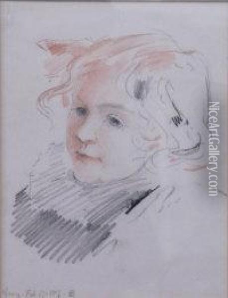Head Of Norah, The Artist's Daughter Oil Painting - Robert Ponsonby Staples
