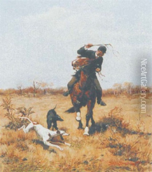 Landschaft Mit Reiter Und Hunden Oil Painting - Bohdan von Kleczynski