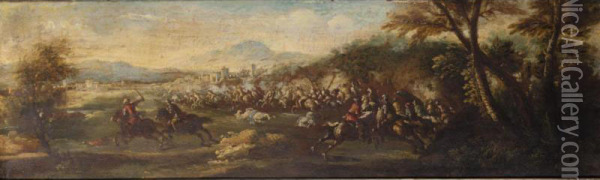Landscape With A Cavalry Skirmish Oil Painting - Pietro Graziani