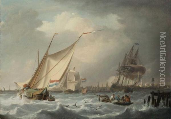 Segelschiffe Vor Sturmischer Kuste Oil Painting - Hermanus Koekkoek