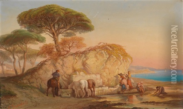 Rast Am Brunnen An Der Franzosischen Kuste Oil Painting - Ercole (Hercule) Trachel
