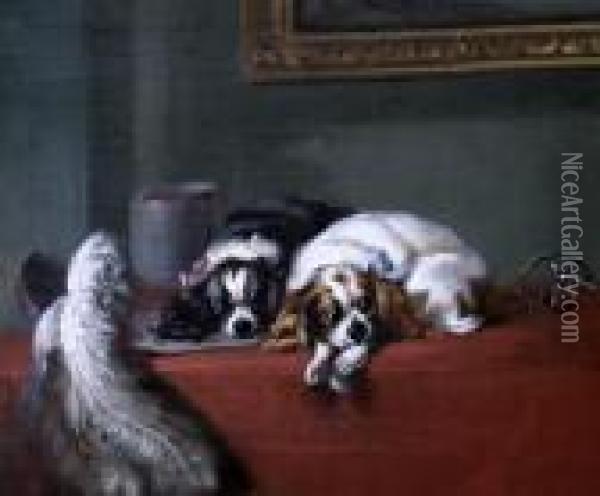 King Charles Spaniels Oil Painting - Landseer, Sir Edwin