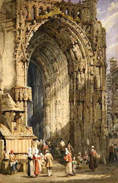The Porch, Rheims Cathedral, c.1840 Oil Painting - Samuel Prout