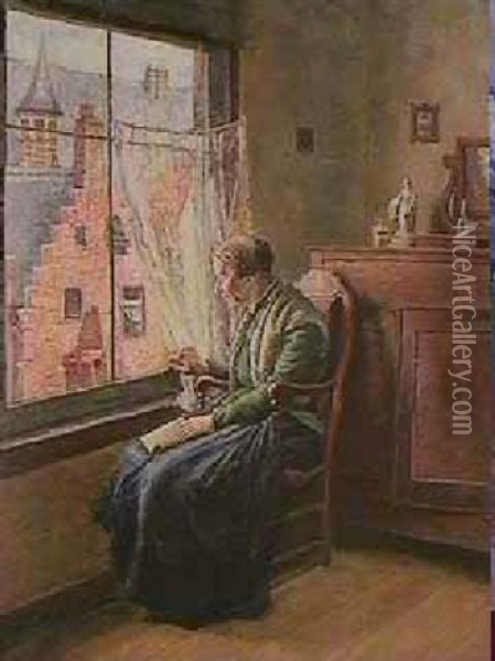 Looking Out The Window Oil Painting - Oscar Halle