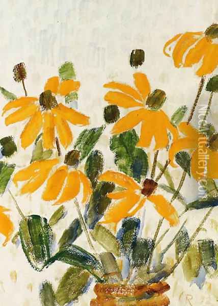 Gelbe Blueten in Vase Oil Painting - Christian Rohlfs