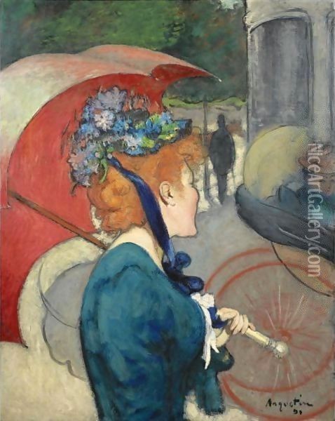 La Femme A L'Ombrelle Oil Painting - Louis Anquetin