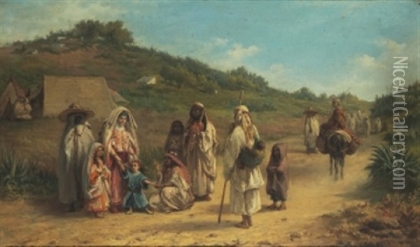 Mote Vid Landsvagen Mot Tanger Oil Painting - Victor Eeckhout
