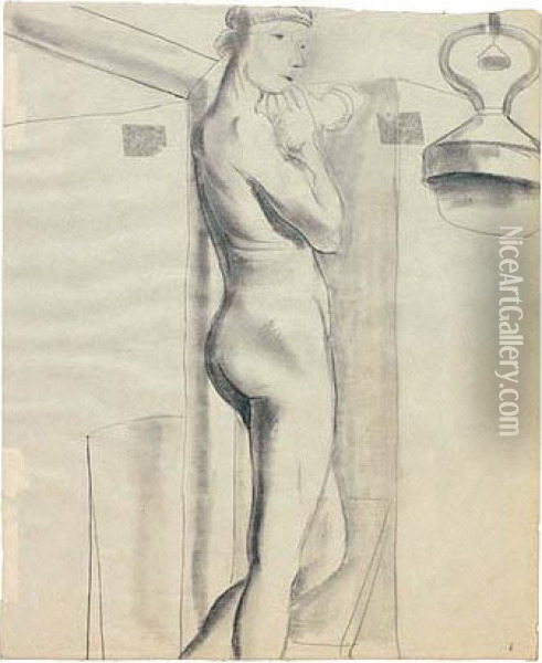 Standing Female Nude Oil Painting - Otto Gutfreund