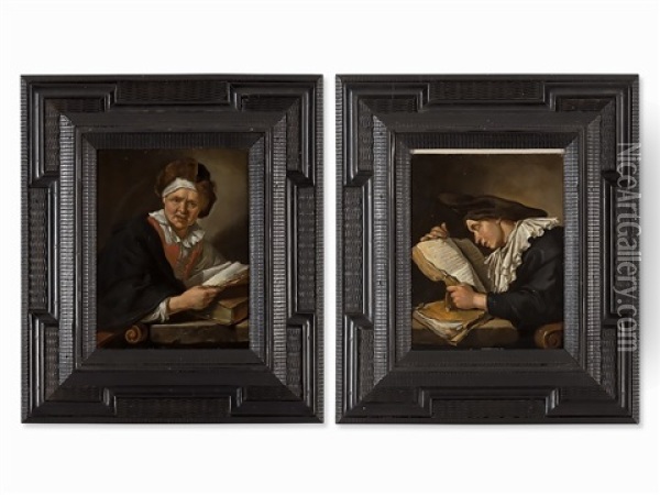 Scholars (pair) Oil Painting - Jacob Van Toorenvliet
