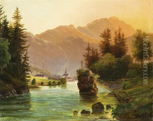 Alpesi To Partjan Oil Painting - Josef Karl Berthold Puettner