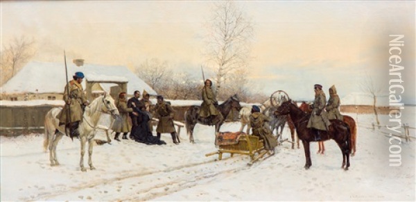 'l'arrestation D'un Gentilhomme Polonais, 1863' / The Arrest Of A Polish Nobleman Oil Painting - Antoni Piotrowski