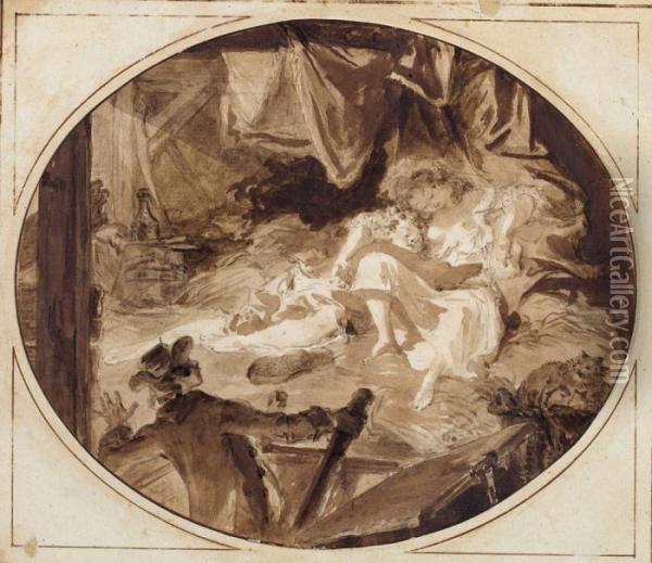 Les Amantes Et Les Amants Surpris Au Grenier Oil Painting - Jean-Honore Fragonard