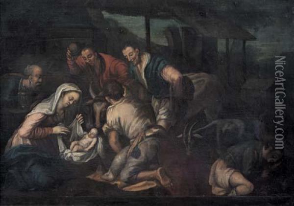 Nativita Con Visita Dei Pastori Oil Painting - Jacopo Bassano (Jacopo da Ponte)