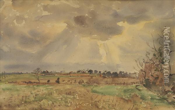An Extensiverural Landscape Under A Cloudy Sky Oil Painting - Thomas Barclay Hennell
