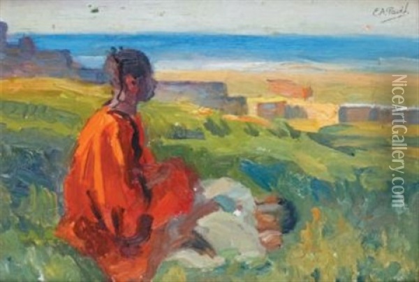 Jeune Marocain Face A La Mer, 1938 Oil Painting - Elie Anatole Pavil
