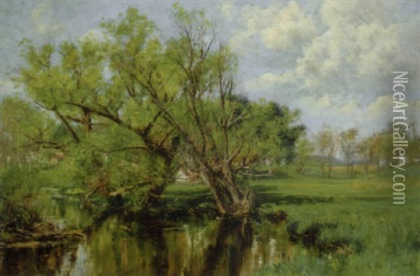 Brook In Spring Oil Painting - Olive Parker Black