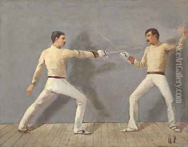 The Fencers Oil Painting - French School