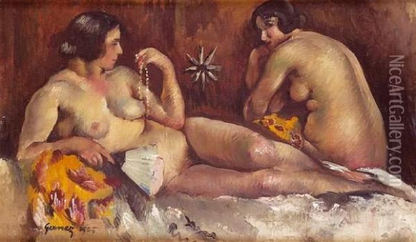 Deux Femmes Nues Au Collier Oil Painting - Paul-Elie Gernez