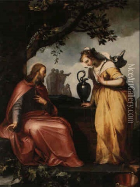 Christ And The Samaritan Woman Oil Painting - Abraham Bloemaert
