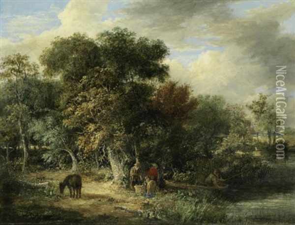 Fishing In Windsor Forest Oil Painting - James Stark